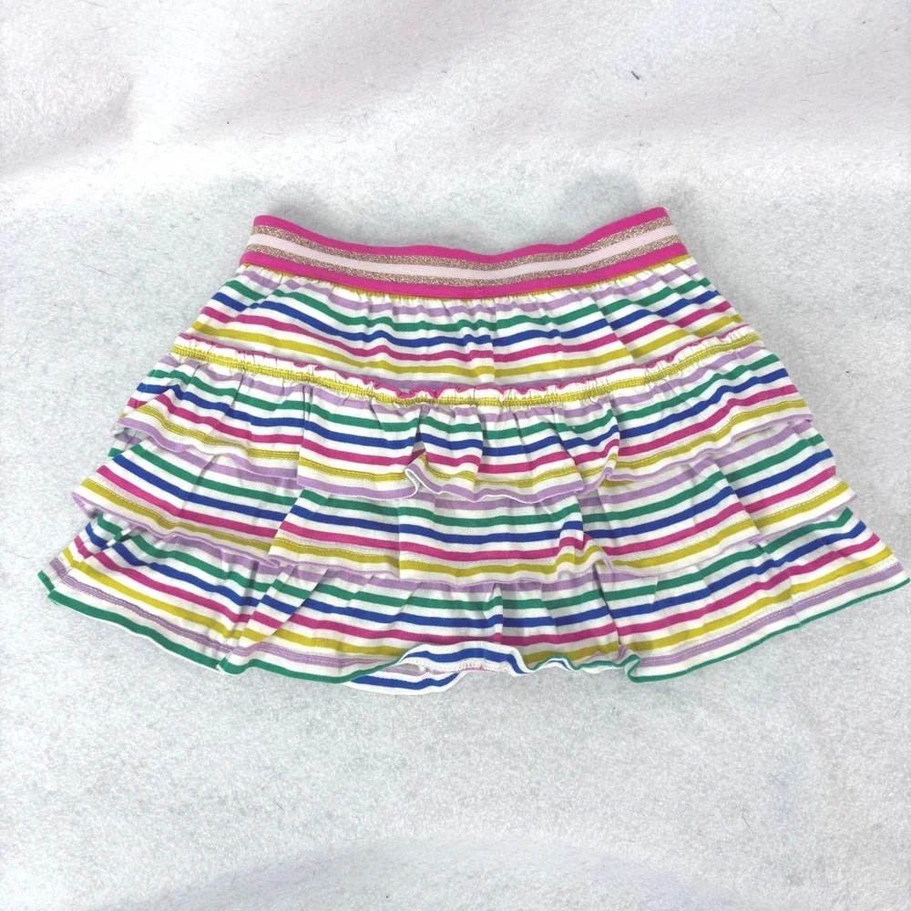 Boden Multi Striped Tiered Ruffle Cotton Skort Girls 5-6Y Rainbow Sparkle Preppy